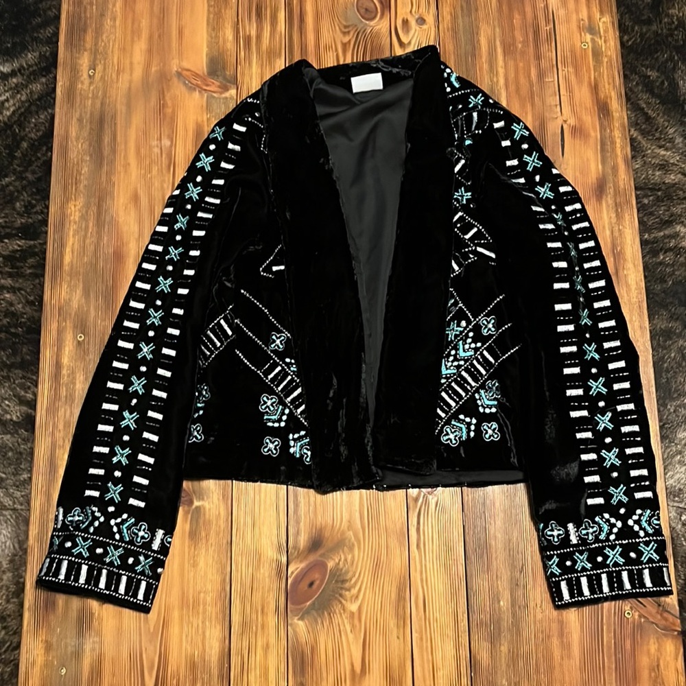 Velvet beaded blazer.